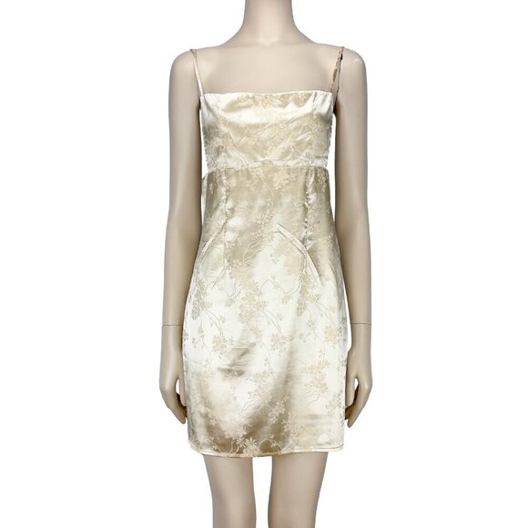 LIONESS Versailles Silk like Openback Gold Floral Brocard Mini Dress sz M - Picture 8 of 8